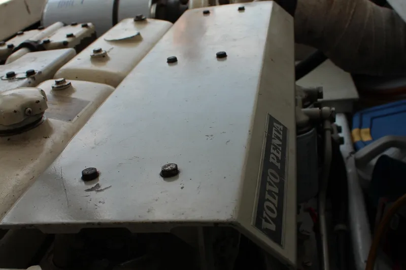 Slide: The Image of Engine compartment of a 1992 Novi 32 Downeast boat with Volvo Penta engine. - 56