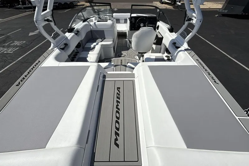 Slide: The Image of 2026 Moomba Mondo boat interior with sleek seating and modern design. - 9