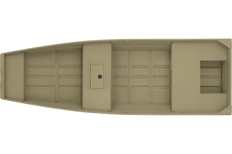 Slide: The Image of 2026 Tracker Grizzly 15 Jon boat, top view, olive green, spacious interior design. - 4