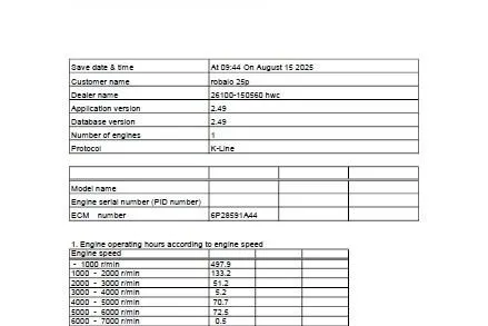 Slide: The Image of 2007 Robalo R305 Walkaround engine data sheet with operating hours and specifications. - 25