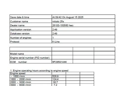Slide: The Image of 2007 Robalo R305 Walkaround engine data sheet with operating hours and specifications. - 26