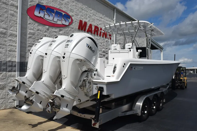 Slide: The Image of 2025 Contender 35 ST boat with triple Yamaha 350 engines at GSPS Marine. - 4