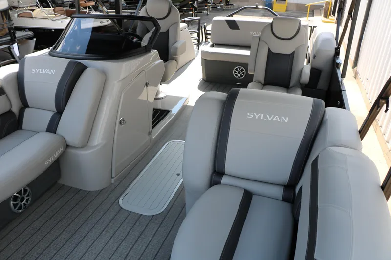 Slide: The Image of 2025 Sylvan L3 CLZ DH boat interior with luxurious seating and modern design. - 11