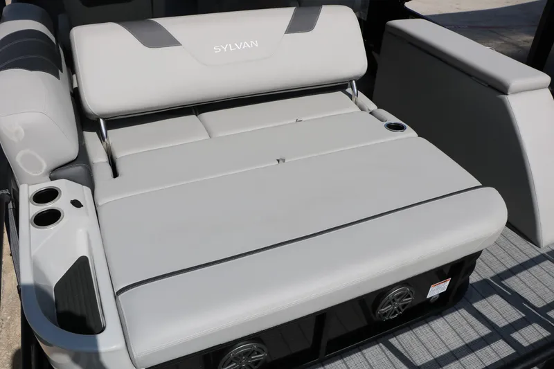 Slide: The Image of Luxurious seating on 2025 Sylvan L3 CLZ DH boat with cup holders and sleek design. - 14