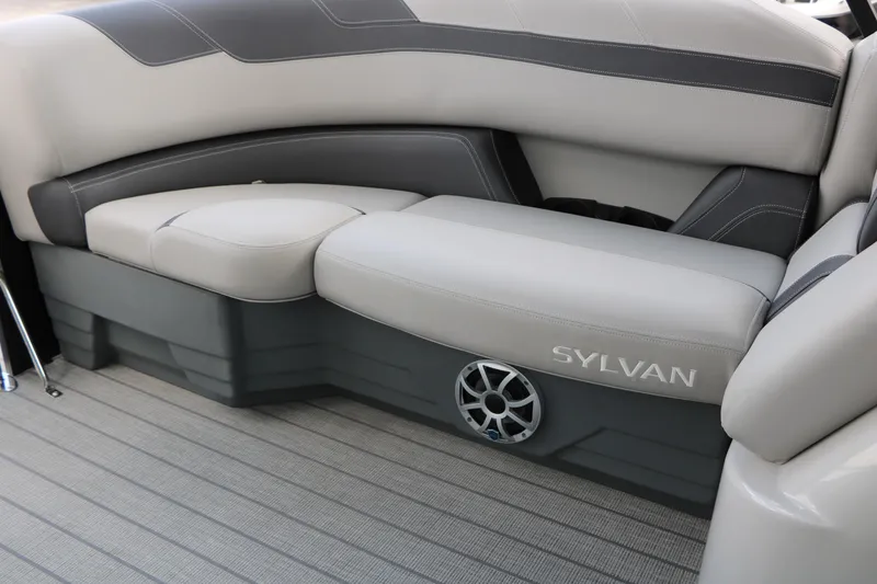 Slide: The Image of Luxurious seating in 2025 Sylvan L3 CLZ DH boat, featuring sleek design and integrated speaker. - 21