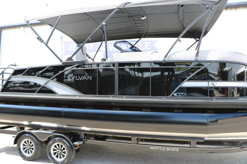 Slide: The Image of 2025 Sylvan L3 CLZ DH pontoon boat with canopy on trailer. - 7