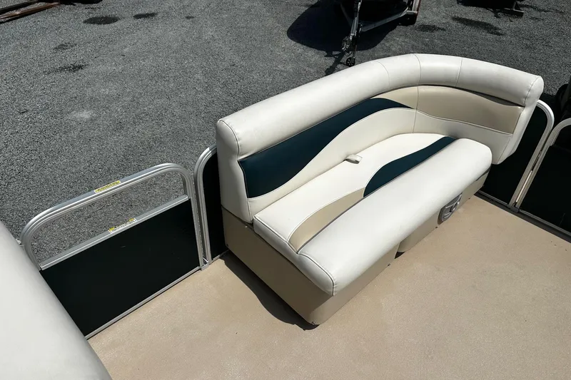 Slide: The Image of 2016 Godfrey Sweetwater 2086 Pontoon boat seating with beige and navy upholstery. - 9
