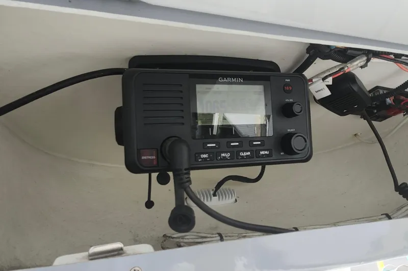 Slide: The Image of Garmin marine radio installed on a 2020 Parker 2300 Special Edition boat. - 19