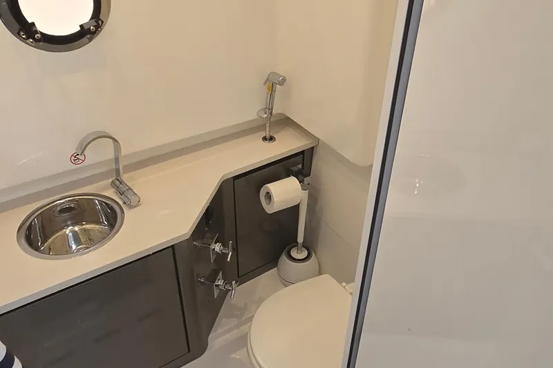 Slide: The Image of Modern bathroom interior of 2025 Schaefer V33 yacht with sink and toilet. - 13