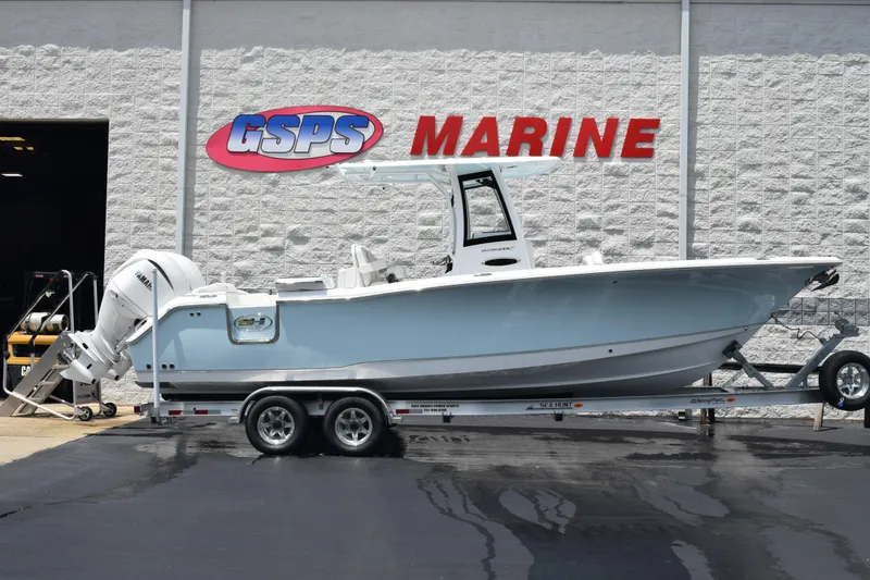 Slide: The Image of 2026 Sea Hunt Ultra 275 SE boat on trailer at GSPS Marine dealership. - 1