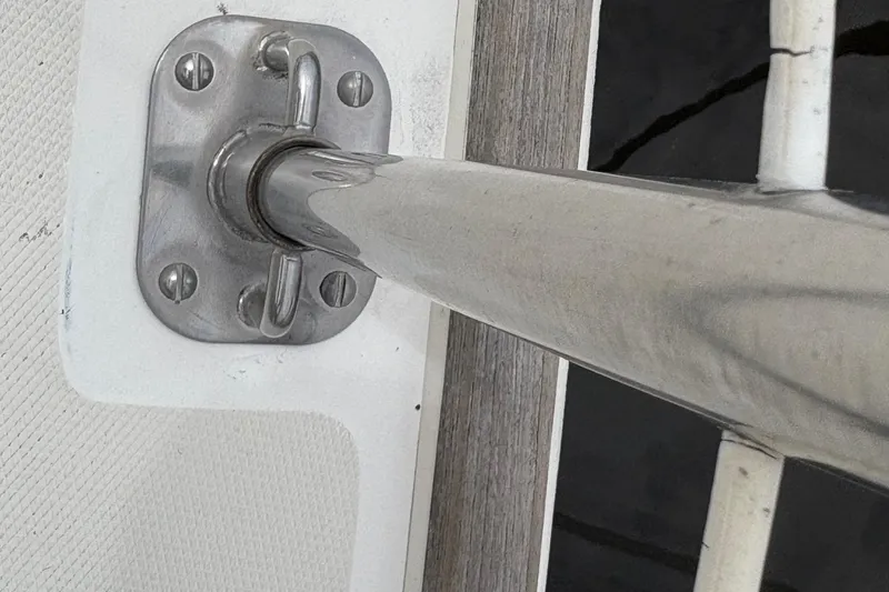 Slide: The Image of Stainless steel fitting on 1981 Sabre 31 sailboat deck. - 67