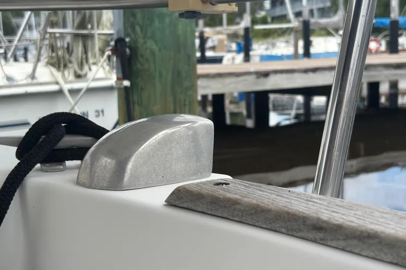 Slide: The Image of Stainless steel fitting on 1981 Sabre 31 sailboat deck. - 50