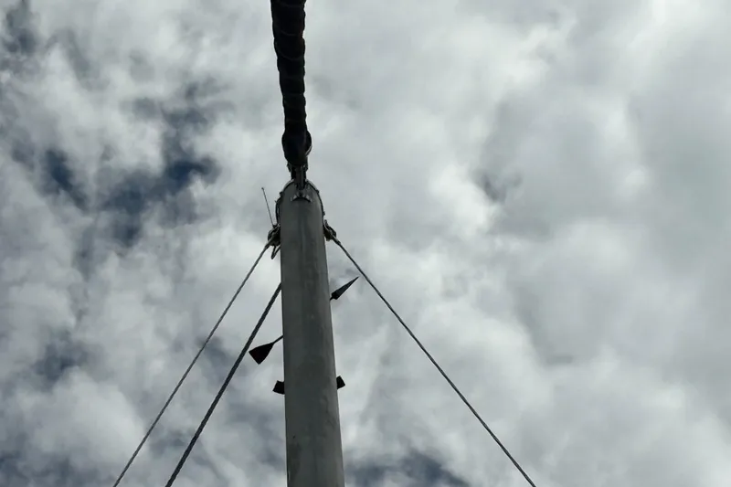 Slide: The Image of Storage compartment in 1981 Sabre 31 sailboat with life jackets and ropes. - 63