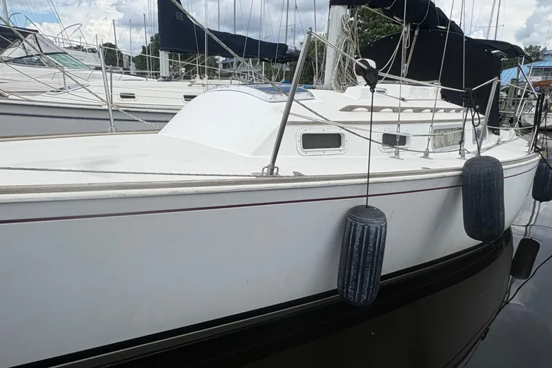 Slide: The Image of Bow of 1981 Sabre 31 sailboat with anchor and rigging details. - 7