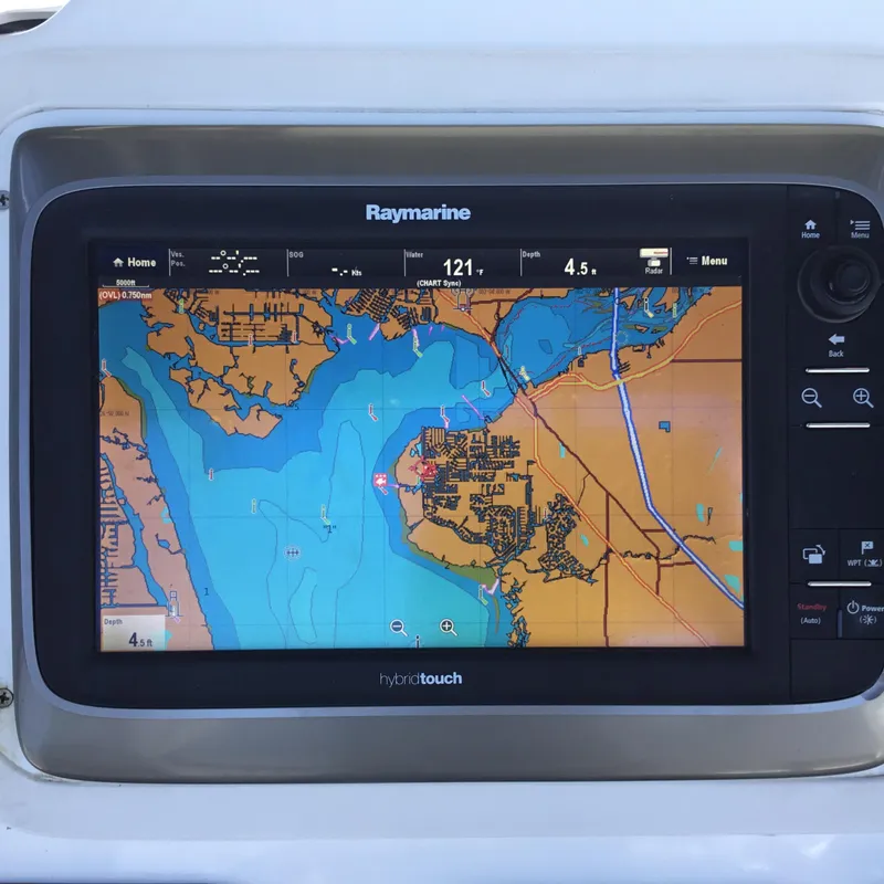 Slide: The Image of Raymarine navigation display on 2004 Century 3200 Center Console boat, showing coastal map. - 32