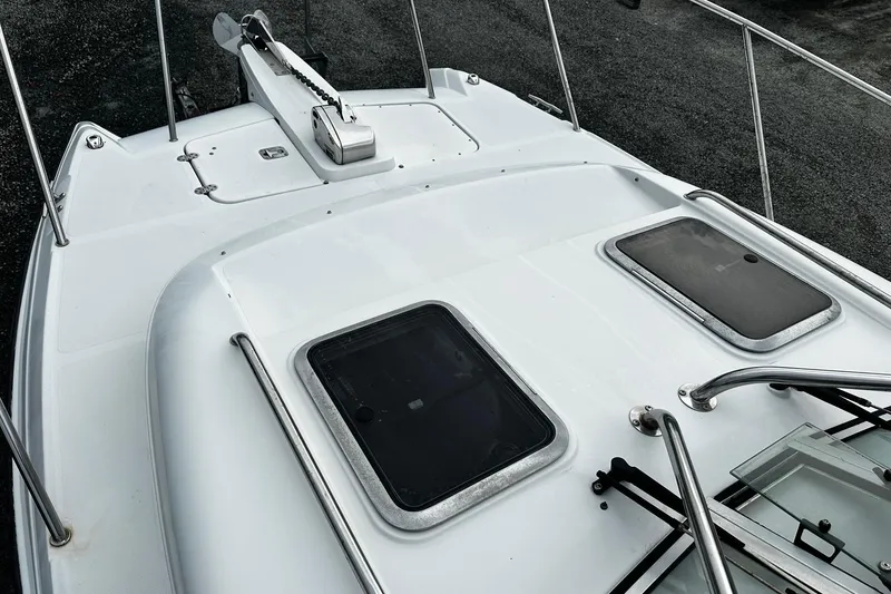 Slide: The Image of 2006 Glacier Bay 2670 boat deck with hatches and railing, top view. - 6