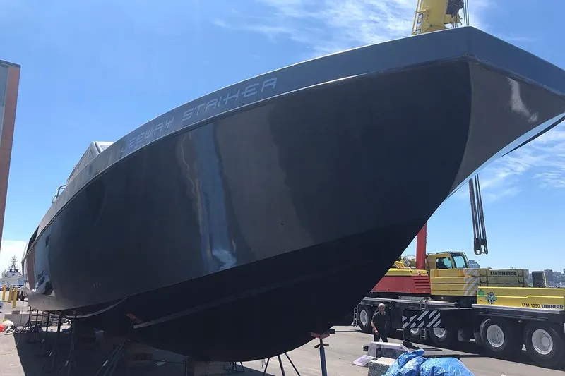 Slide: The Image of River Hawk 73 Sea Stryker Fast Patrol Boat, 2012 model, docked for maintenance. - 15