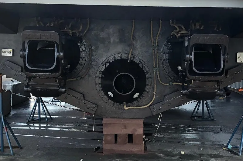 Slide: The Image of Rear view of 2012 River Hawk 73 Sea Stryker Fast Patrol Boat propulsion system. - 20