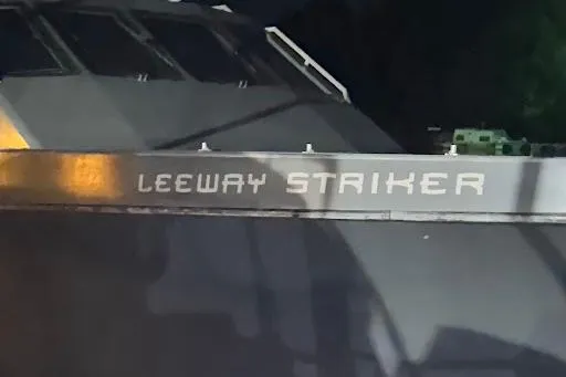 Slide: The Image of Riverhawk 73 Sea Stryker Fast Patrol Boat, 2012, labeled "Leeway Striker" on the side. - 8