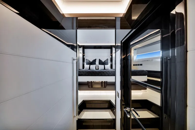 Slide: The Image of Luxurious interior of 2021 Sirena 88 yacht, featuring modern bedroom design. - 105