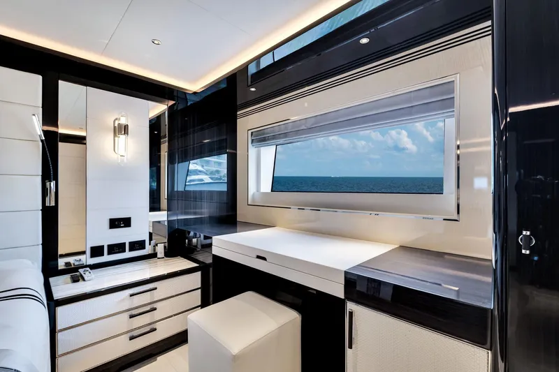 Slide: The Image of Luxurious interior of 2021 Sirena 88 yacht with ocean view window. - 128