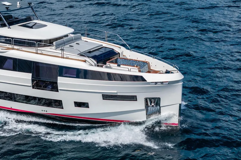 Slide: The Image of Luxury Sirena 88 yacht cruising on open sea, 2021 model. - 31