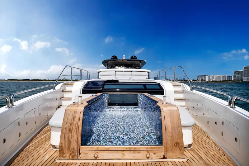 Slide: The Image of Luxurious 2021 Sirena 88 yacht with deck jacuzzi, ocean view, and modern design. - 37