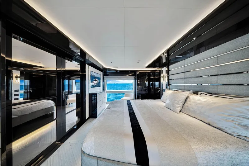 Slide: The Image of Luxurious bedroom interior of 2021 Sirena 88 yacht with ocean view. - 76