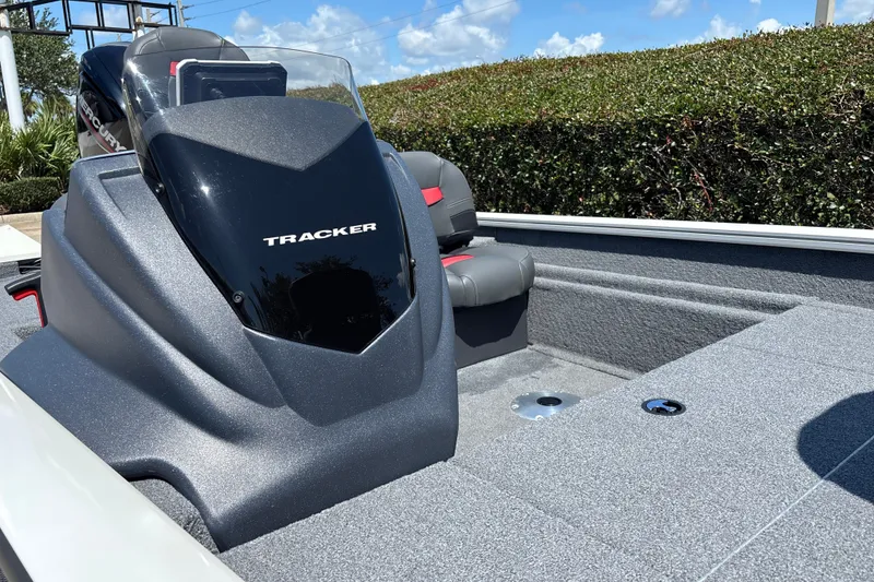 Slide: The Image of 2025 Tracker Pro Team 175 Crappie Edition boat with sleek design and comfortable seating. - 15