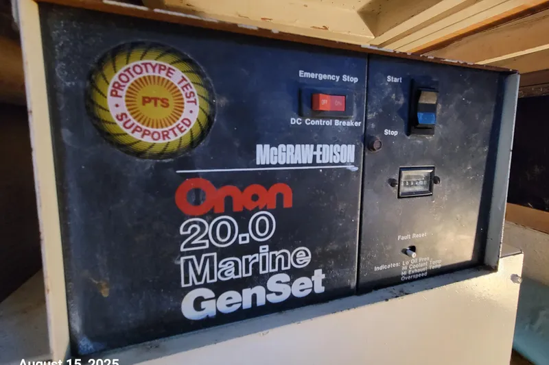 Slide: The Image of Onan 20.0 Marine GenSet control panel on 1985 Chris-Craft 500 Constellation yacht. - 50
