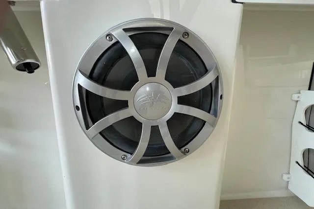 Slide: The Image of Speaker on 2025 Parker 2600 Center Console boat, featuring sleek metallic design. - 7