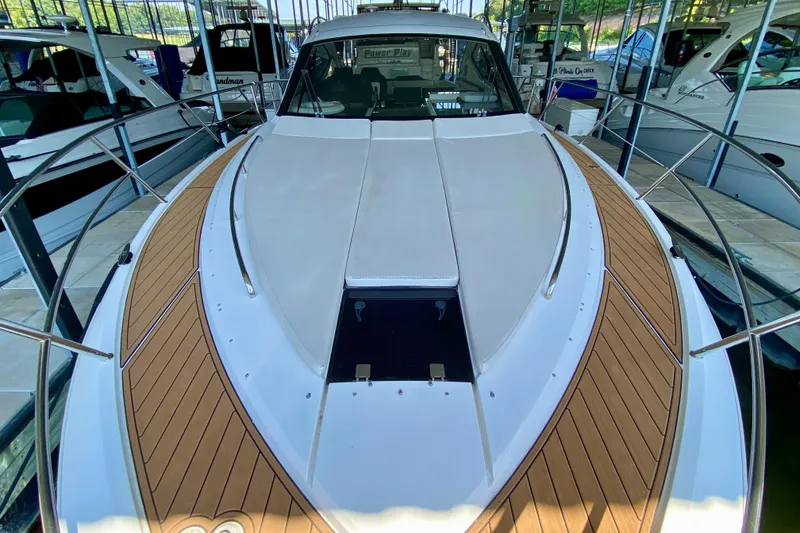 Slide: The Image of Interior of 2018 Galeon 385 HTS yacht with elegant seating and wooden flooring. - 22