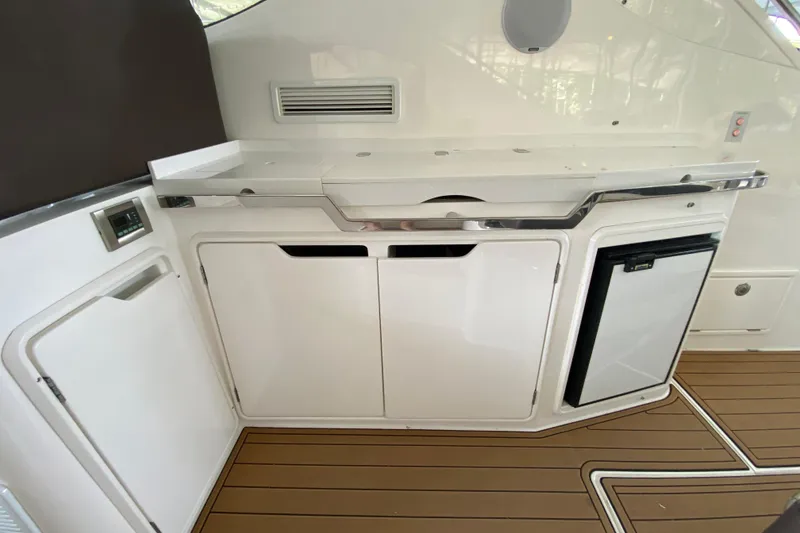 Slide: The Image of Luxurious seating area on a 2018 Galeon 385 HTS yacht with elegant cushions. - 31