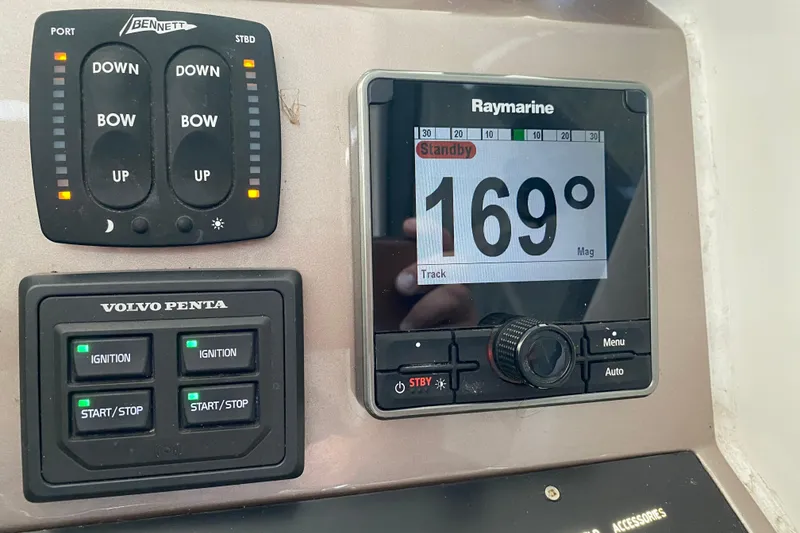 Slide: The Image of Luxurious interior of 2018 Galeon 385 HTS yacht with elegant seating and wooden finishes. - 38