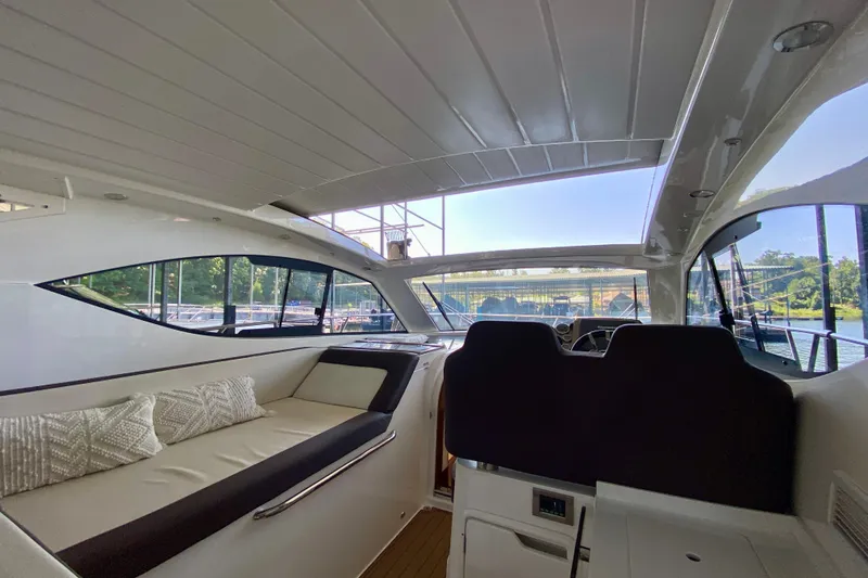 Slide: The Image of Luxurious bedroom interior of 2018 Galeon 385 HTS yacht with plush bedding. - 41