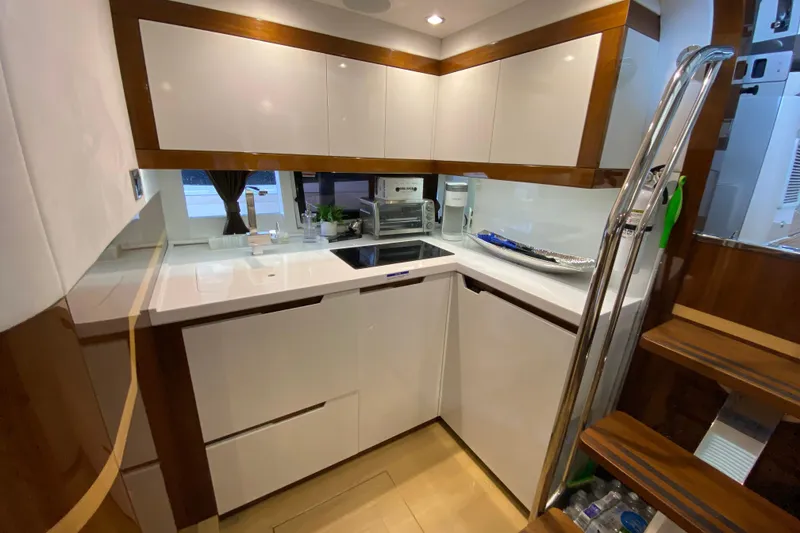 Slide: The Image of Interior of 2018 Galeon 385 HTS yacht bathroom with modern shower and window blinds. - 45