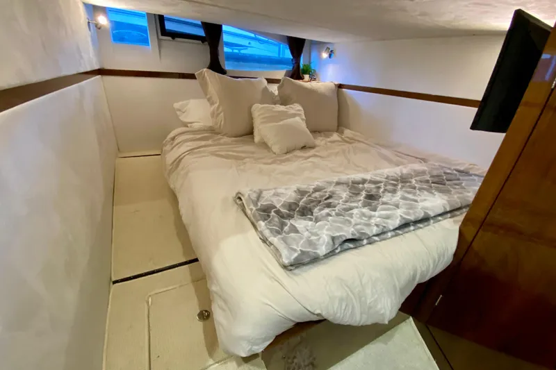 Slide: The Image of Engine compartment of 2018 Galeon 385 HTS yacht, featuring Volvo Penta engine. - 56