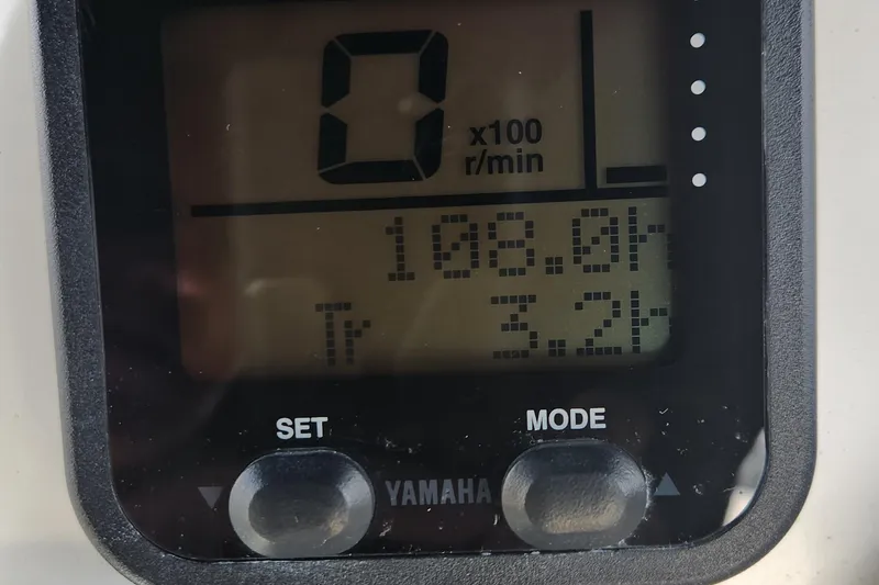 Slide: The Image of Yamaha boat display showing 108.0 hours and 3.2 trip hours on Key West 211 DC. - 22