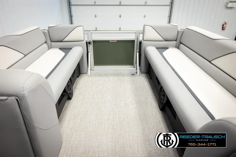 Slide: The Image of Luxurious interior of 2026 Avalon VEN CRB pontoon boat with plush seating. - 17