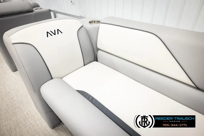 Slide: The Image of Luxurious Avalon VEN CRB 2026 boat seating with sleek gray and white design. - 36