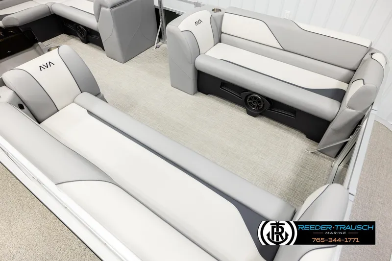 Slide: The Image of Luxurious interior of 2026 Avalon VEN CRB boat with plush seating and modern design. - 8