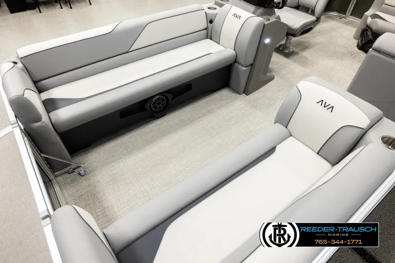 Slide: The Image of Luxurious interior of 2026 Avalon VEN CRB boat with plush seating and modern design. - 9