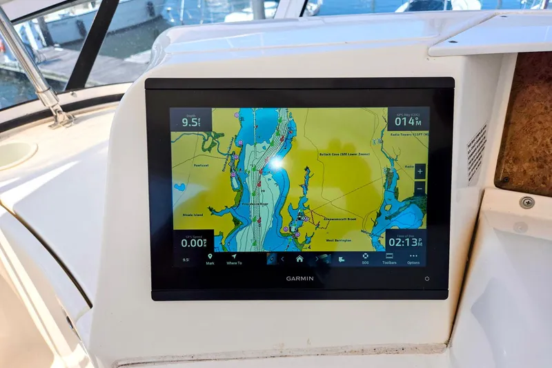 Slide: The Image of Garmin navigation display on 2003 Silverton 392 Motor Yacht, showing detailed marine map. - 20