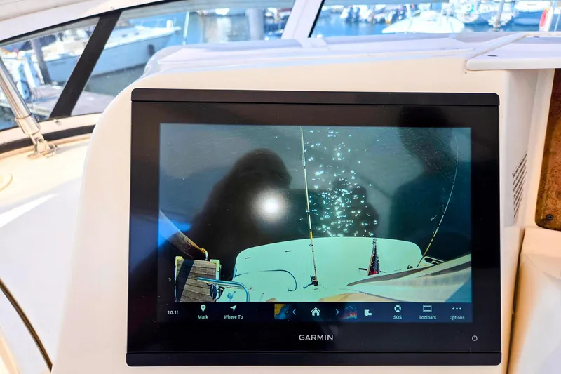 Slide: The Image of Garmin display on 2003 Silverton 392 Motor Yacht, showing rear view of the boat. - 21