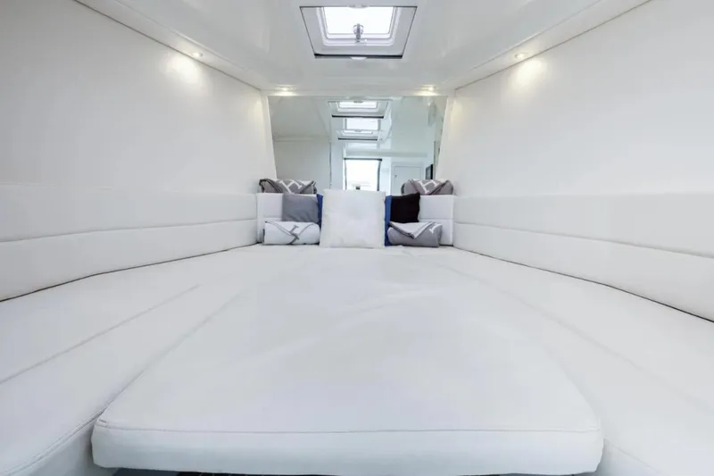 Slide: The Image of Luxurious interior of 2016 VanDutch CRUISER with plush white seating and modern design. - 9