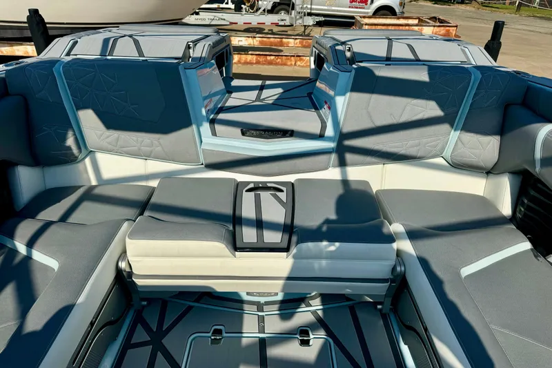 Slide: The Image of 2026 Nautique Super Air Nautique G23 Paragon interior with luxurious seating and modern design. - 16