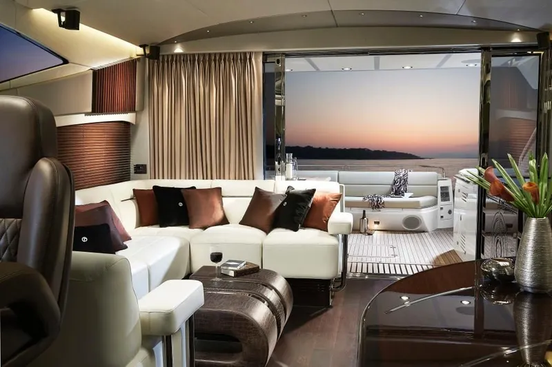 Slide: The Image of Luxurious interior of 2014 Sunseeker Predator 68 yacht with sunset view. - 7