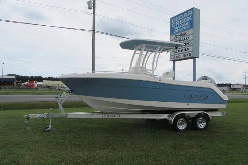 The Image of 2026 Robalo R222 Center Console boat on trailer at Cedar Creek Marine Center. - 0