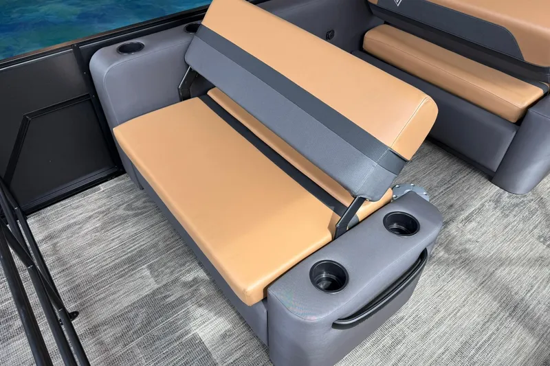 Slide: The Image of Tan and gray seating with cup holders in 2025 Viaggio Lago X-D boat. - 12