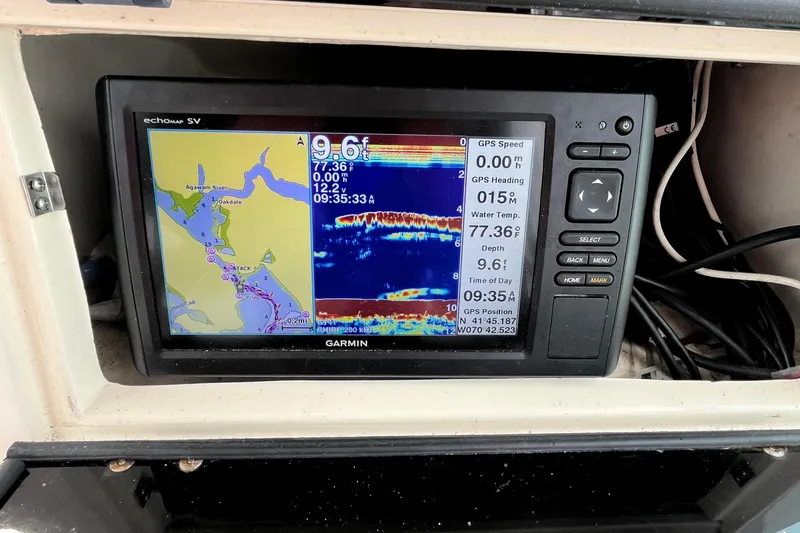 Slide: The Image of Garmin Echomap SV on 2004 Grady-White Gulfstream 232 displaying navigation and sonar data. - 12